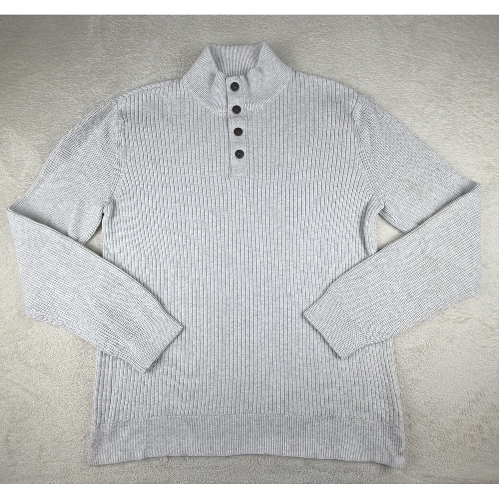 Express Men's XL Gray Ribbed Sweater Mock Neck Snap Henley Cotton Pullover